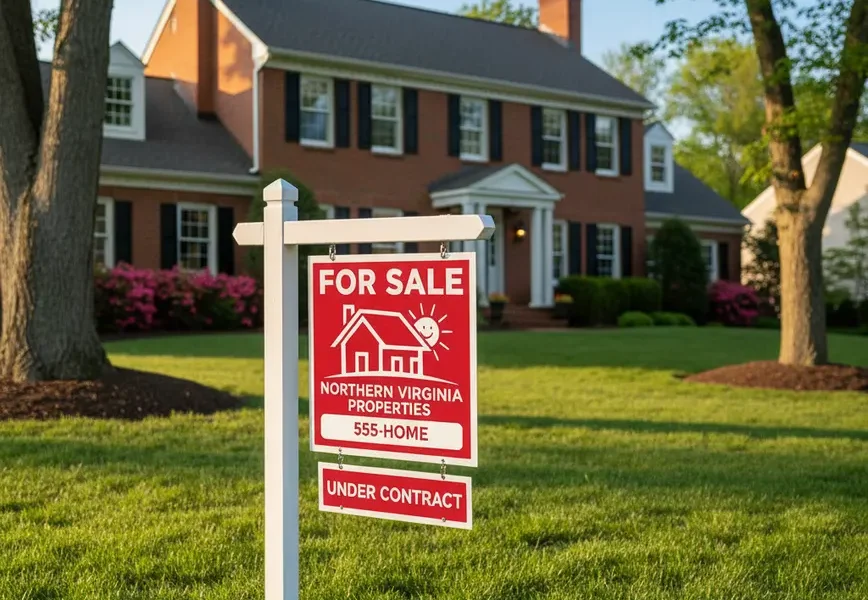 A 'For Sale' sign in the front yard of a Northern Virginia home.