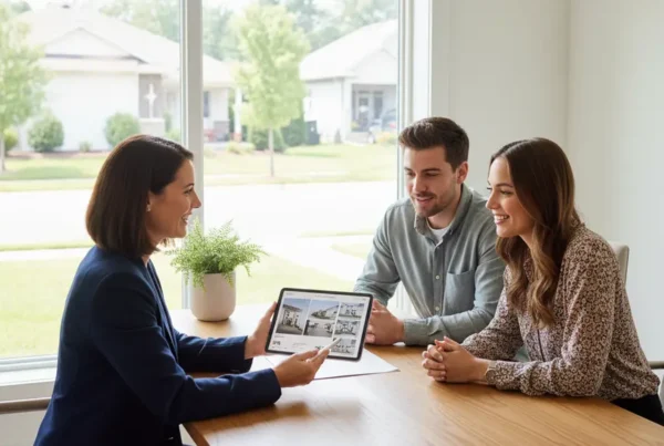 A buyer's agent in Northern Virginia showing a home listing to a couple.