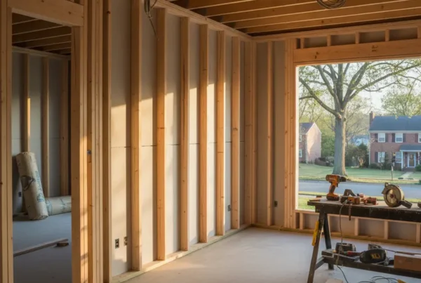 Sunlit room in a Northern Virginia home during the renovation process with tools nearby.