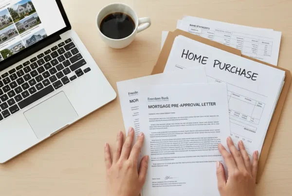 Person at a desk organizing documents needed to buy a house in Virginia.