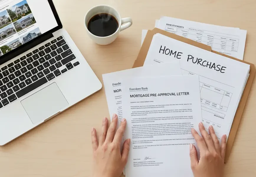 Person at a desk organizing documents needed to buy a house in Virginia.