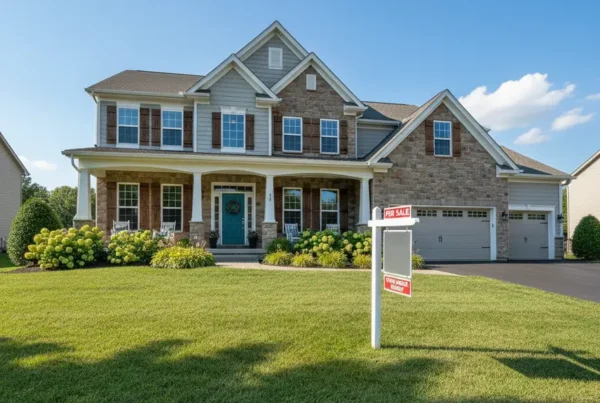 Suburban Northern Virginia home for sale with an airplane flying in the background.