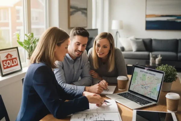 A real estate agent answers questions for a couple about selling their house in Northern Virginia.