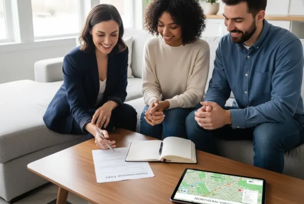 A real estate agent helps a couple prepare a competitive home offer for Northern Virginia.