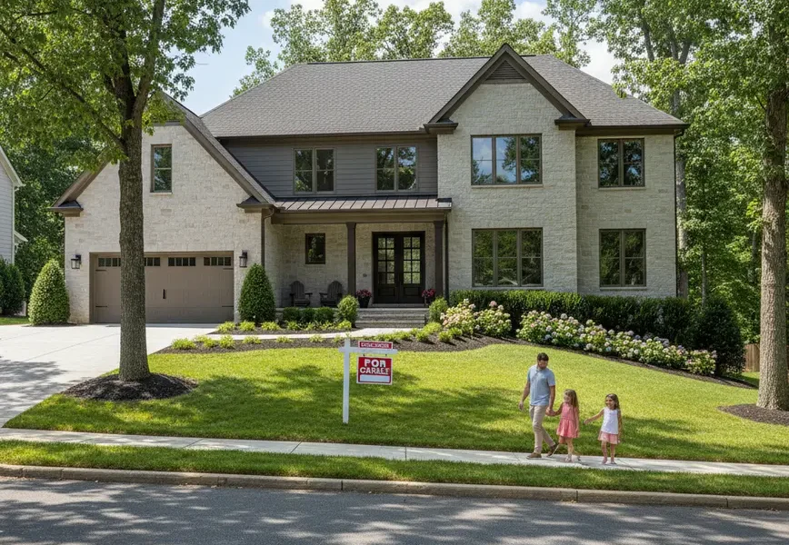 Suburban Northern Virginia home with a real estate sign showing it is under contract.