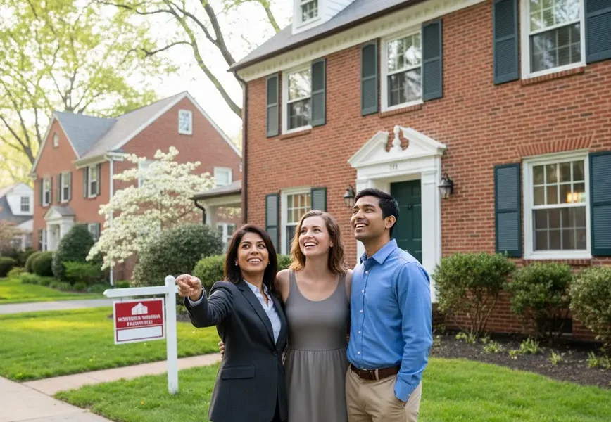 A couple and their real estate agent viewing a house in Northern Virginia.