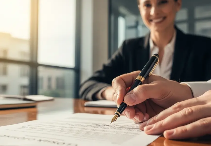 Person's hands signing final closing documents for a new house in Northern Virginia.